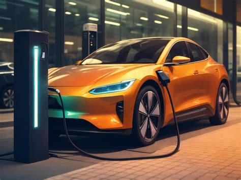 Premium AI Image | Ev car or electric vehicle at charging station with ...