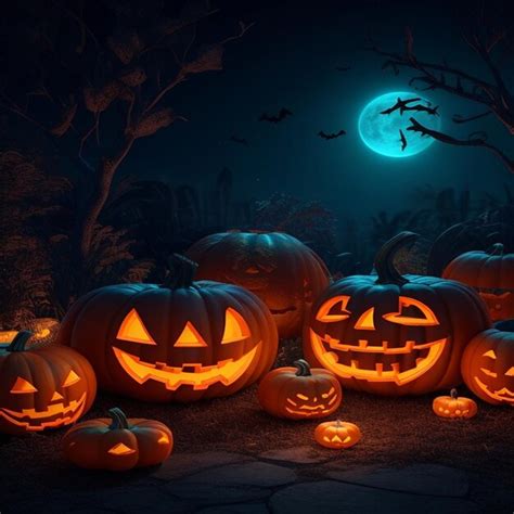 Premium Photo Spooky Halloween Background With Pumpkins In A Cemetery