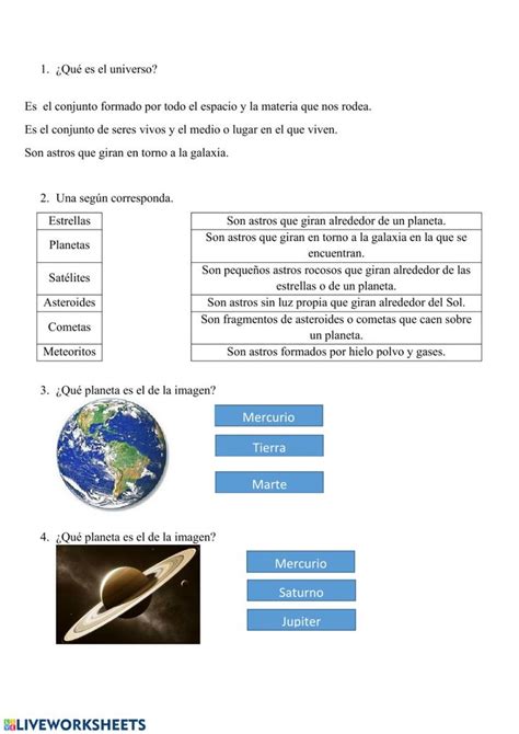 Ejercicio De El Universo Y El Planeta Tierra En Capas De La