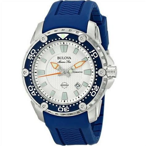 Bulova Men's Marine Star Automatic Watch, Blue Rubber Strap, 98B208 ...