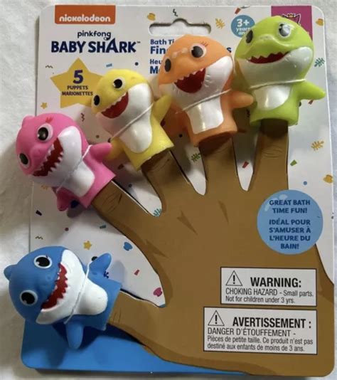 NICKELODEON PINKFONG BABY Shark Bath Time Finger 5 Puppets Vinyl New