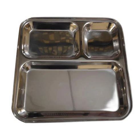 Silver Plain SS Pav Bhaji Compartment Plate For Restaurant At Rs 280