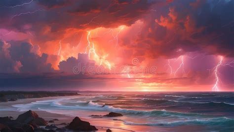 Storm with Lightning at Sea. Stormy Ocean Lightning. Lightning Over the ...