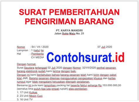 Detail Contoh Surat Pemberitahuan Pengiriman Barang Koleksi Nomer 30