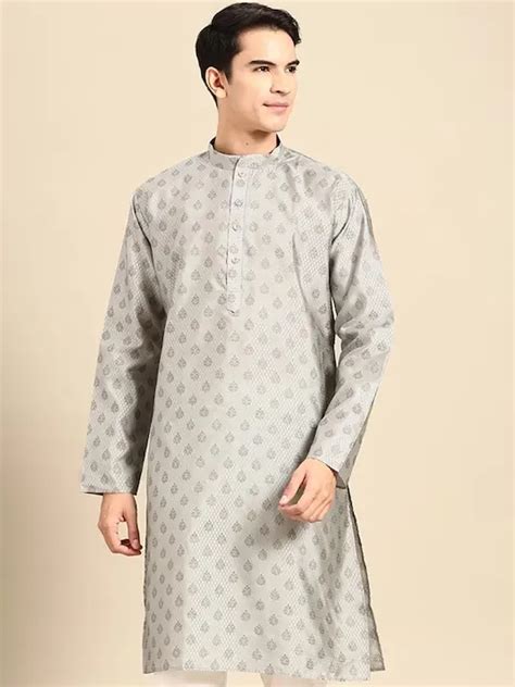 Ethnic Motifs Foil Printed Mandarin Collar Straight Kurta Manq