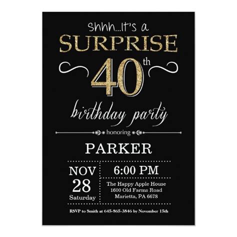 Surprise 40th Birthday Invitation Black And Gold