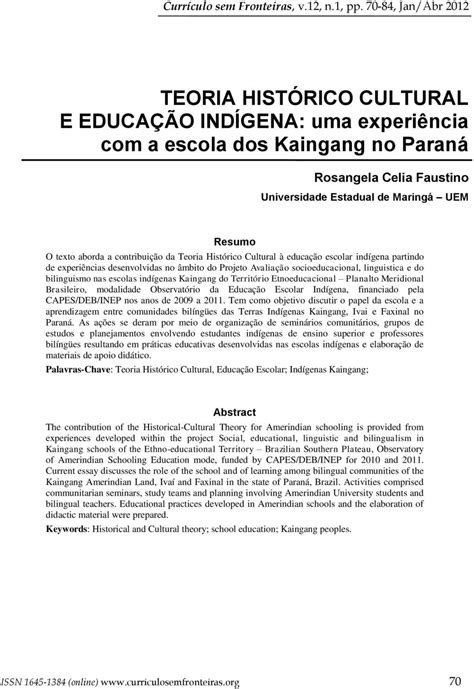 Teoria HistÓrico Cultural E EducaÇÃo IndÍgena Uma Experiência Com A