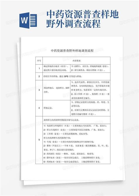 中药资源普查样地野外调查流程 Word模板下载编号lyjoyexp熊猫办公