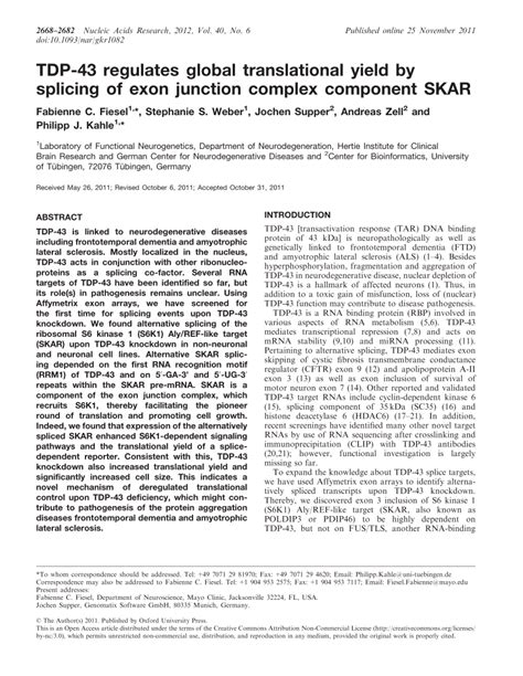 PDF TDP 43 Regulates Global Translational Yield By Splicing Of Exon