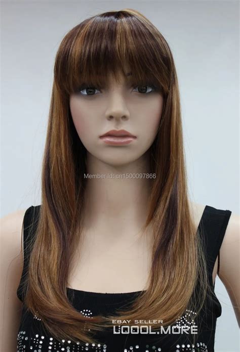 Free Pandpexcellent Brown Auburn Mixed Long Straight Women Ladies Wig Bangsbang Bangbang