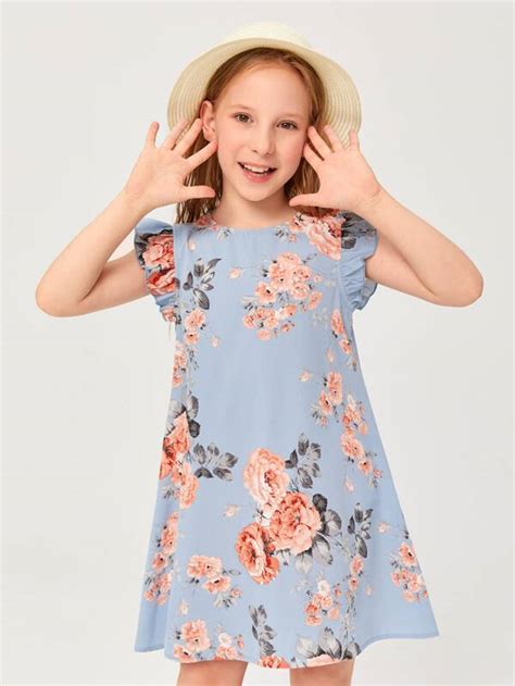 SHEIN Kids SUNSHNE Girls Ruffle Trim Floral Print Dress | SHEIN USA