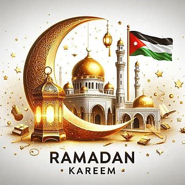 Ramadan Kareem With The Long Fluttering Flag Of Jordan Background