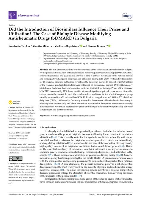 PDF Did The Introduction Of Biosimilars Influence Their Prices And