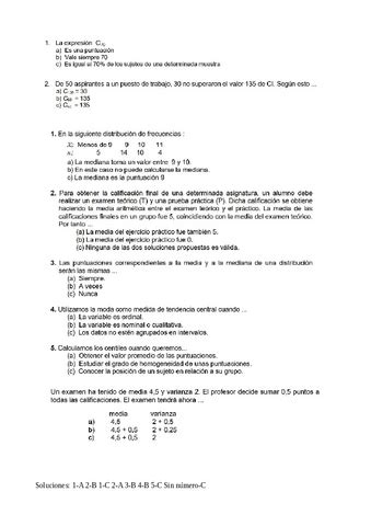 Preguntas Examen Tipo Test Estadistica Univariada Con Soluciones Pdf