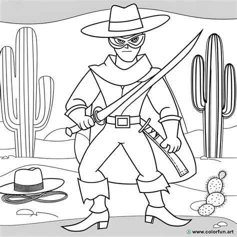 Coloriage de Zorro avec son épée à Télécharger ou à Imprimer gratuitement