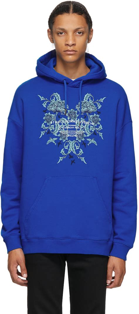 Givenchy Blue Floral Logo Studio Homme Hoodie Ssense Canada