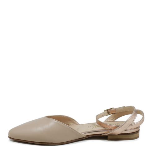 Ballerine Flat Pelle Cinturino Caviglia Nude Rame Made In Italy