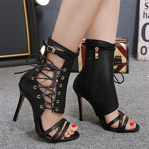 Roman Buckle Strap Shoes Women Sandals Sexy Gladiator Lace Up Peep Toe