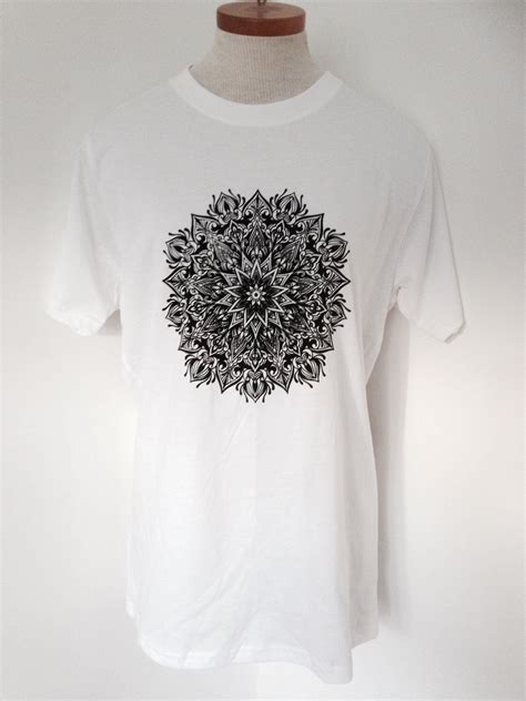 Mandala Design Screenprinted Onto White Unisex Cotton Tshirt Handmade