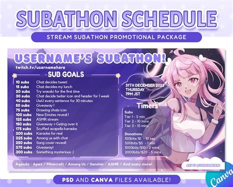 Stream Subathon Template For Twitch Youtube Streaming Purple Cloud