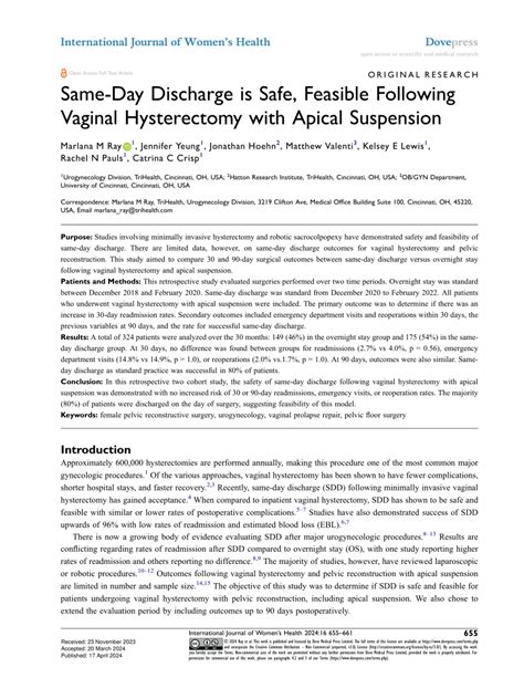 Pdf Same Day Discharge Is Safe Feasible Following Vaginal