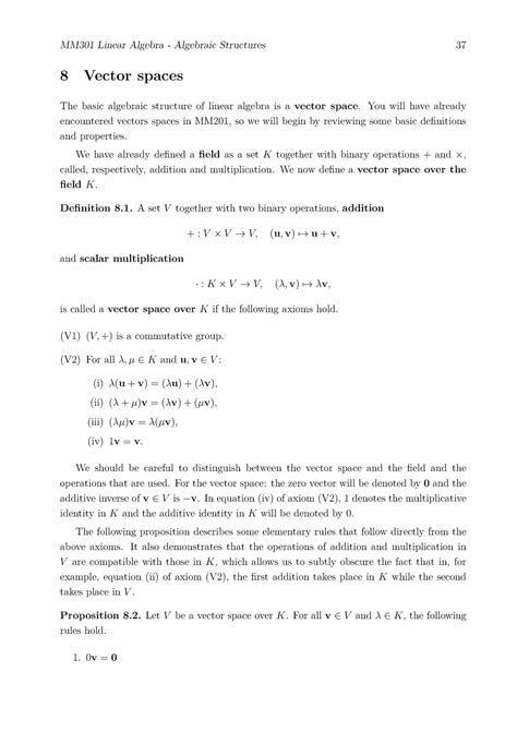 Linear Algebra Notes Mm301 Linear Algebra Algebraic Structures 37 8