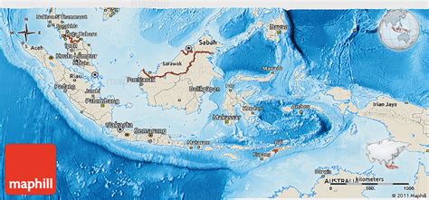 Shaded Relief 3D Map of Indonesia