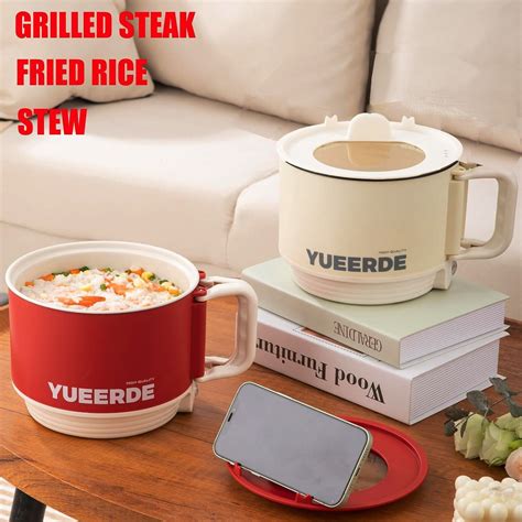 Electric Hot Pot Mini Rice Cooker Compact Hot Pot Portable Ramen Pot Steamer Stir Fry Quick