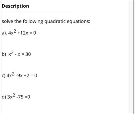 Solved Question Description Solve The Following Quadratic