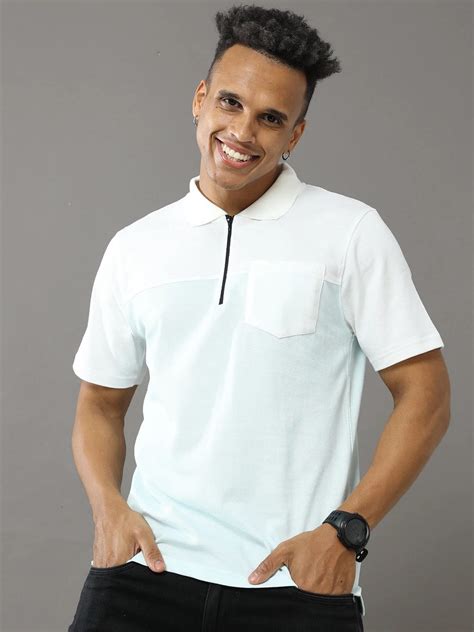 White and blue polo shirt with zip - Fennec Collective - Medium