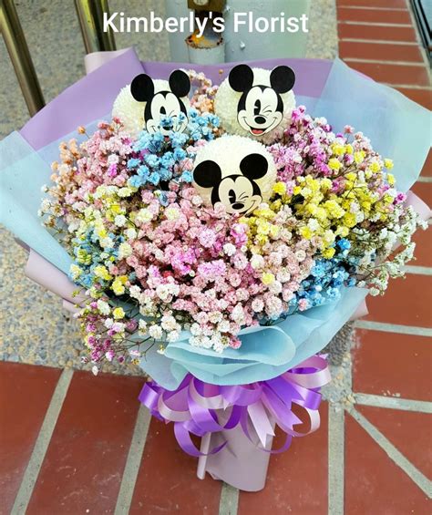 Hand Bouquet Mickey Mouse With Baby S Breath Hobbies Toys