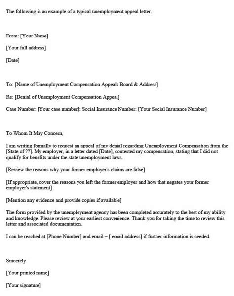 Unemployment Appeal Letter