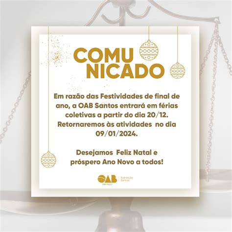 COMUNICADO FÉRIAS COLETIVAS OAB Santos