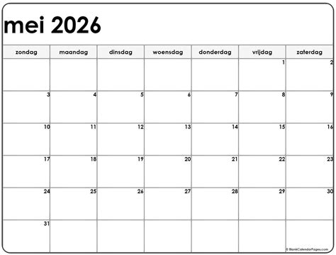 Mei 2026 Kalender Nederlandse Kalender Mei