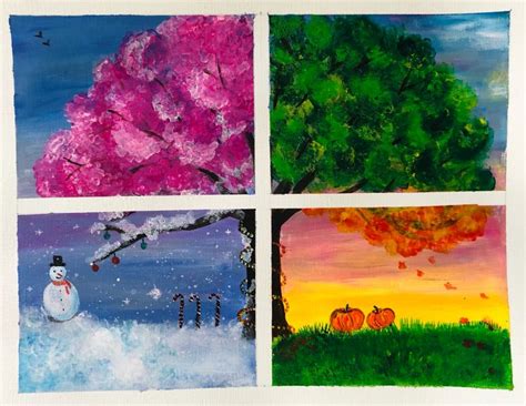 Four seasons - acrylic painting in 2024 | Four seasons painting, Spring ...