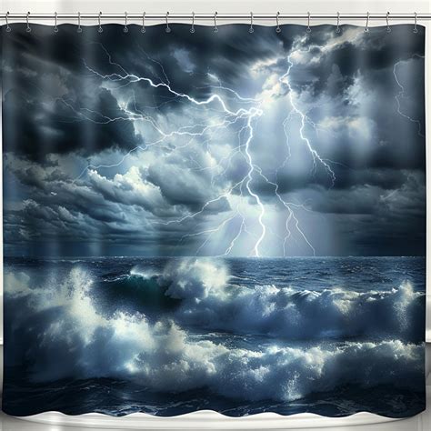 Stormy Seas Shower Curtain Lightning Waves Bathroom Decor Dramatic