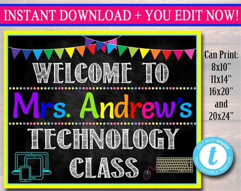 Computer Lab Poster Set Classroom Decor Set Of 7 Computers Class Decor Teacher Printables