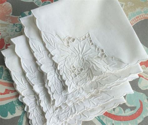 Elegant Dinner Napkins White Embroidery Cutwork Linen Four Etsy