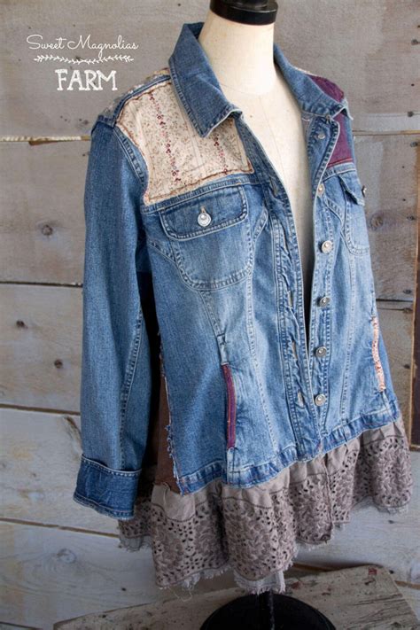 Upcycled Jean Jacket Vintage Lace And Linens Womens A Line Etsy