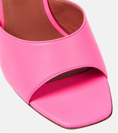 Lupita Leather Wedge Mules In Pink Amina Muaddi Mytheresa