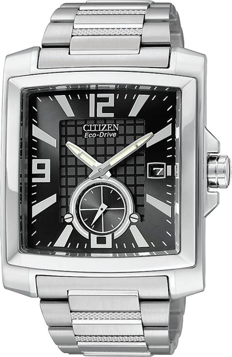 Citizen Men S Eco Drive Stainless Steel Rectangular Black Dial Watch