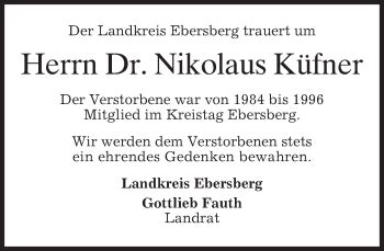 Traueranzeigen von Nikolaus Küfner trauer merkur de