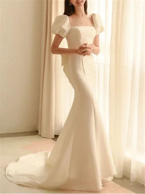 Luxury White Satin Wedding Mermaid Trailing Dresses For Bride Women El