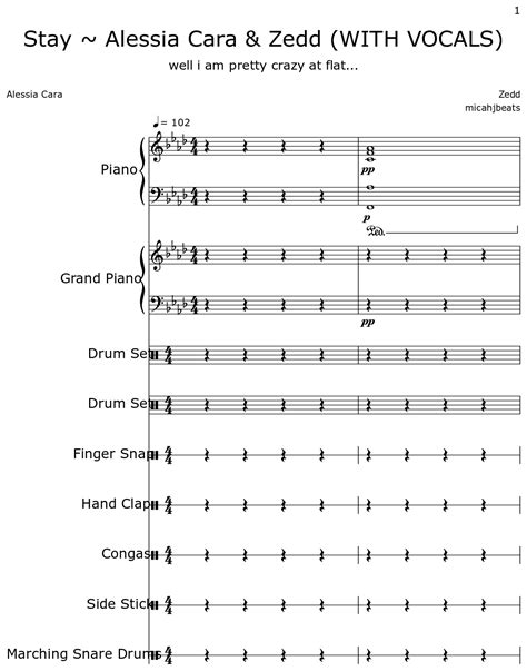 Stay ~ Alessia Cara And Zedd With Vocals Sheet Music For Piano Drum