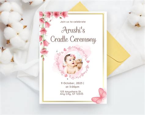 Editable Cradle Naming Photo Invitation Baby Cradle Invite Naming