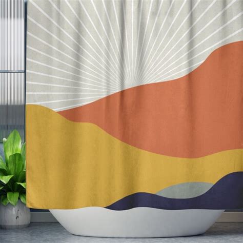 Abstract Shower Curtain Boho Mid Century Vintage Sun Shower Etsy