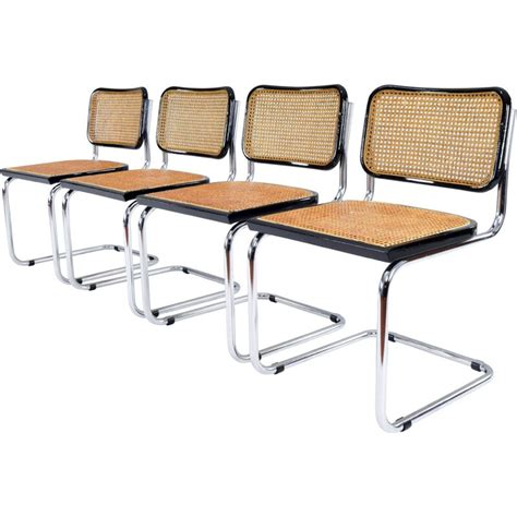 Set Of 4 Mid Century Italian B32 Cesca Chairs By Marcel Breuer 1970s