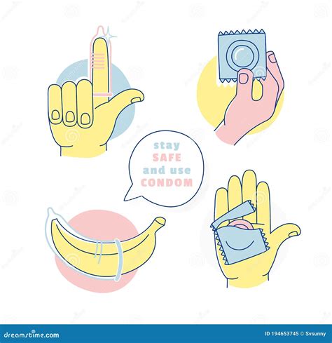 Say Yes To Safe Sex Education Poster Banner Icons Set Stock Vector