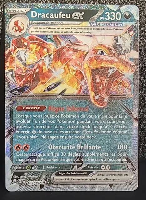 CARTE POKÉMON DRACAUFEU Ex 125 197 Ev3 Flammes Obsidiennes FR Neuve