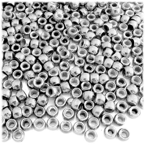 Pony Beads Metallic Coated 6x9mm 1000 Pc Silver Crafts Outlet